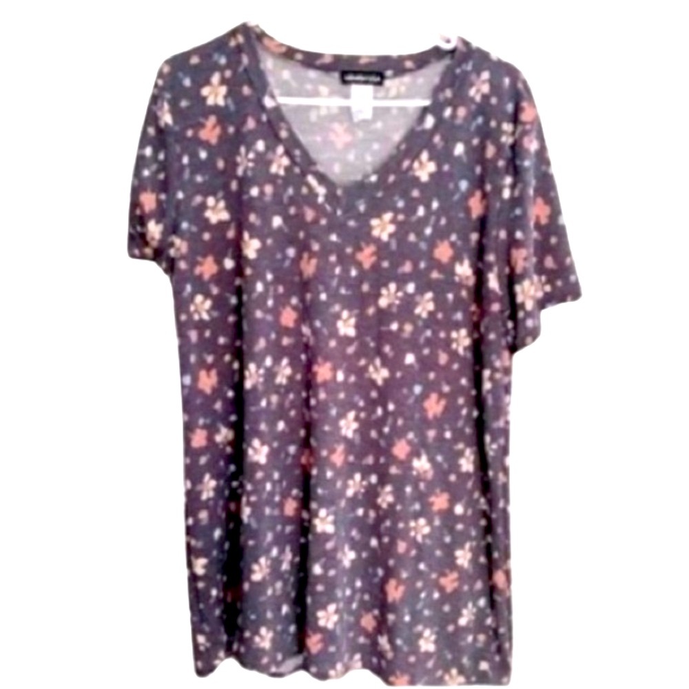 NWOT Heimish Blue Heather Floral V-Neck Top